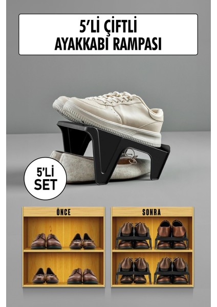 5 Li Set Çiftli Ayakkabı Rampası & Ayakkalık Düzenleyici & Organizer