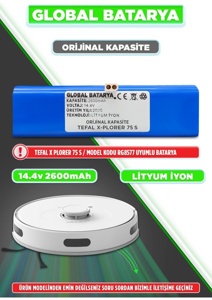 Tefal X-Plorer 75 S Uyumlu Akıllı Robot Süpürge Bataryası 14.4V 2600MAH Pil ( Kapasite)