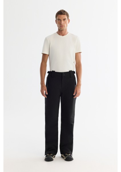 Erkek Siyah Su İtici Rüzgar Geçirmez Paçası Çıtçıtlı Beli Ayarlanabilir Comfort Fit Kayak Pantolonu A42Y3125