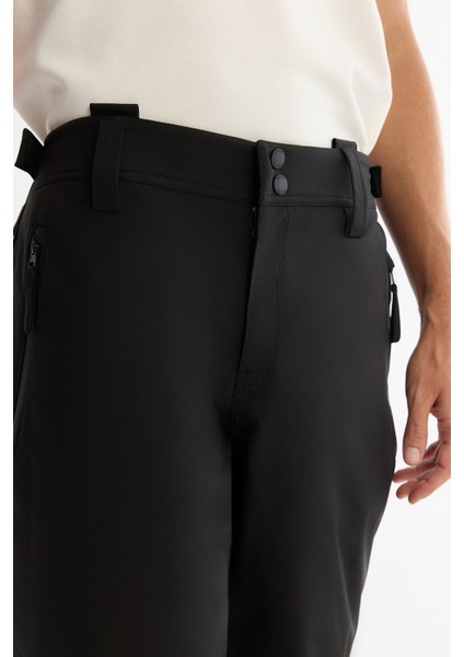 Erkek Siyah Su İtici Rüzgar Geçirmez Paçası Çıtçıtlı Beli Ayarlanabilir Comfort Fit Kayak Pantolonu A42Y3125 fırsatları