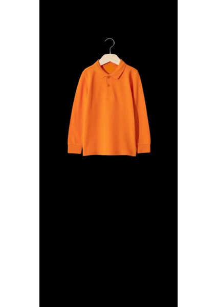 Turuncu Uzun Kol Okul Tişört/t-Shirt Polo Yaka Pamuklu