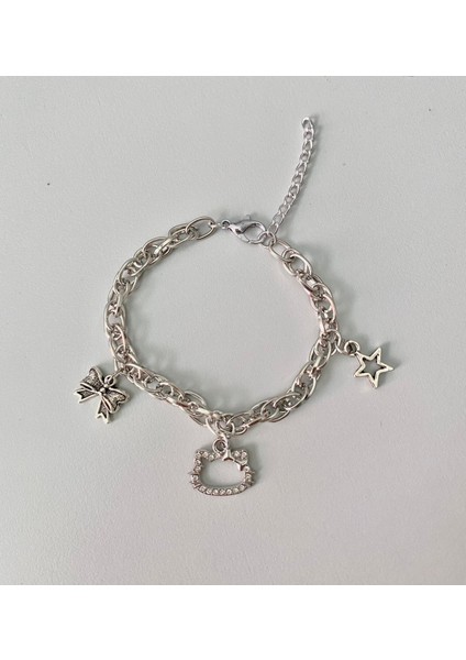 Kalın Zincirli Hello Kitty Taşlı Bileklik
