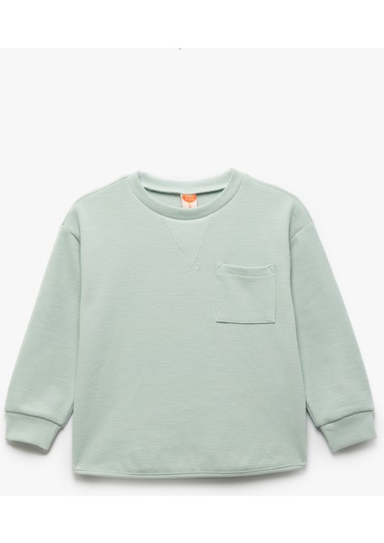 Pamuklu Cep Detaylı Bisiklet Yaka Uzun Kollu Basic Sweatshirt