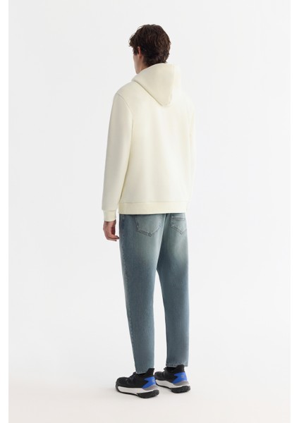 Erkek Ekru Kapüşonlu 3 Iplik Şardonlu Baskılı Sweatshirt A42y1222