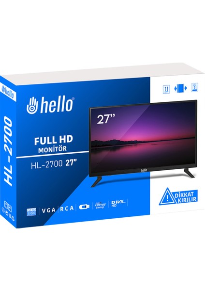 Hello 27 Inc Full Hd LED Monitör Tv, Araba ve Karavan Uyumludur, 12 Volt Adaptörlü,
