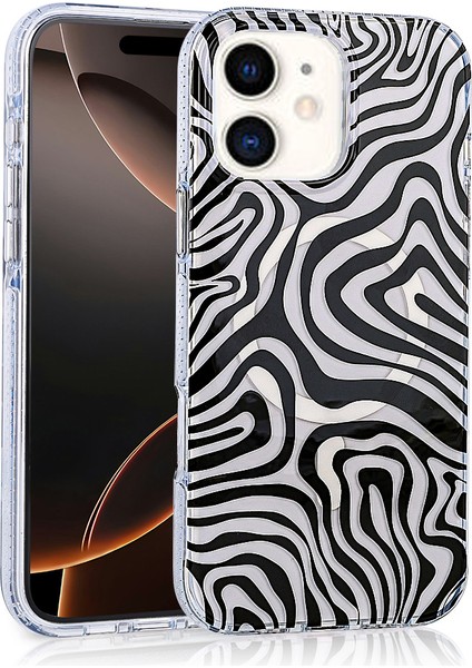 iPhone 12 Uyumlu Kılıf Magsafe Şarj Özellikli Jago Kapak-Siyah-Beyaz