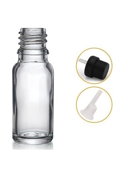20 ml Şeffaf Cam Içten Da mlalıklı Şişe Siyah Kapak, 24 Adet