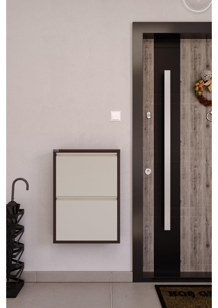 2'li Metal Ayakkabılık - Kahverengi/Krem