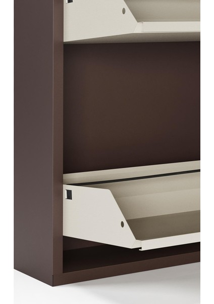 2'li Metal Ayakkabılık - Kahverengi/Krem