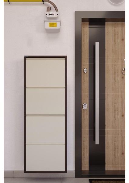 4'lü Metal Ayakkabılık - Kahverengi/Krem