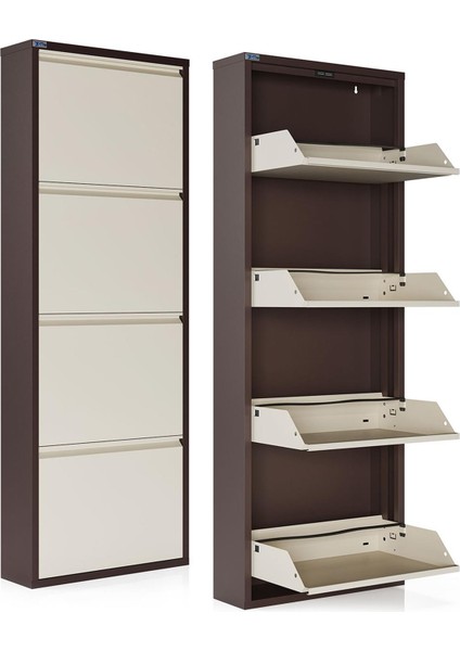 4'lü Metal Ayakkabılık - Kahverengi/Krem fırsatları