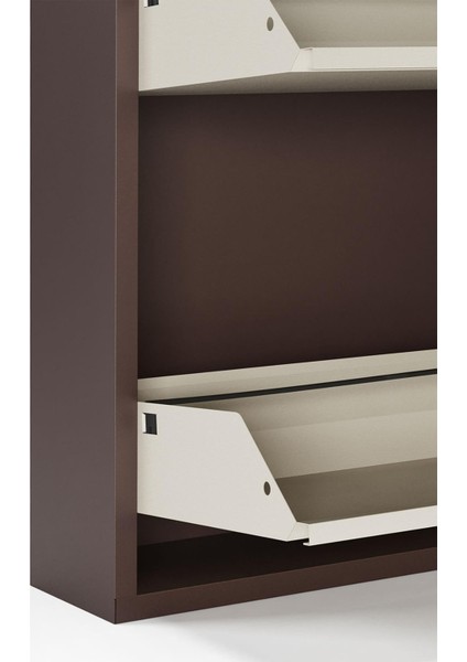 4'lü Metal Ayakkabılık - Kahverengi/Krem