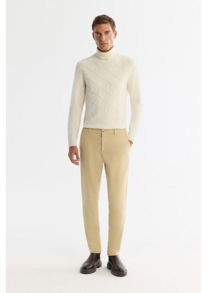 Erkek Bej Klasik Bel Kalın Fitilli Kadife Chino Relaxed Fit Pantolon A42Y3017