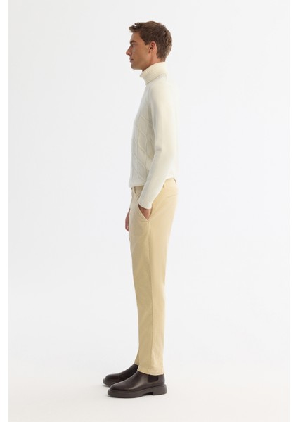 Erkek Bej Klasik Bel Kalın Fitilli Kadife Chino Relaxed Fit Pantolon A42Y3017