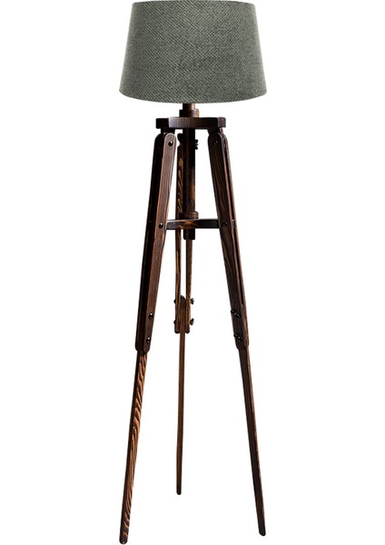 Piega Tripod Lambader Abajur Köşe Lambası Aydınlatma Ahşap Ceviz Ağaç Country Dekor Masif Doğal