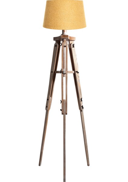 Piega Tripod Lambader Abajur Köşe Lambası Aydınlatma Ahşap Fosil Eskitme Ağaç Country Masif Doğal