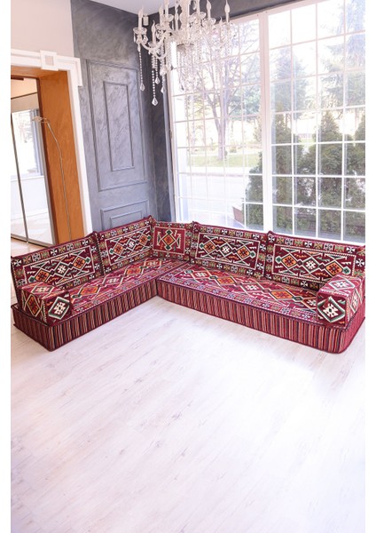 Şark Köşesi Takımı Bordo Anadolu Modeli 9 Parça (20 cm Minder Kalınlığı)