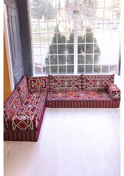Şark Köşesi Takımı Bordo Anadolu Modeli 9 Parça (20 cm Minder Kalınlığı)