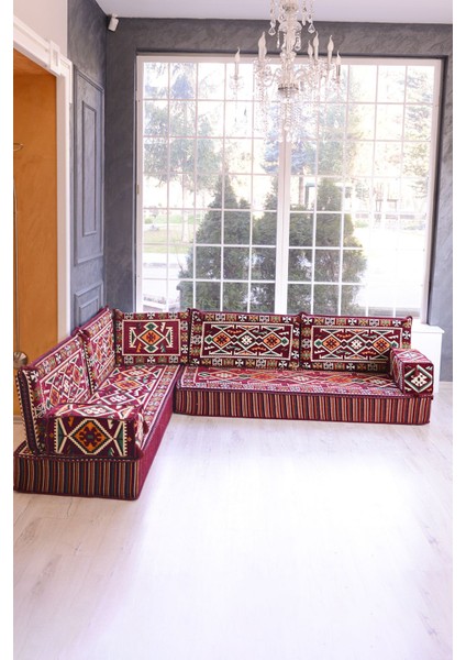 Şark Köşesi Takımı Bordo Anadolu Modeli 9 Parça (20 cm Minder Kalınlığı)