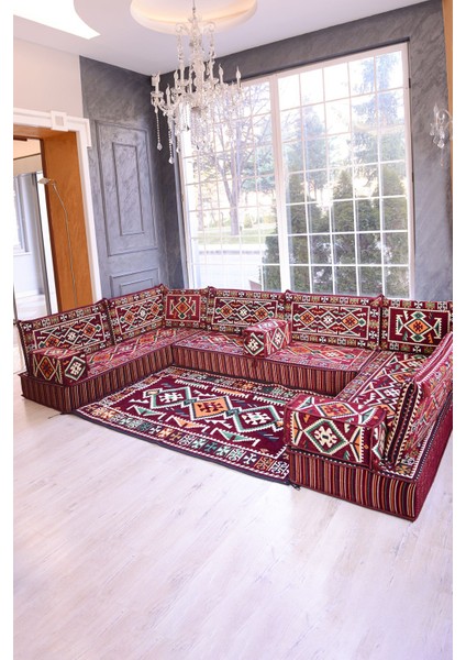 Şark Köşesi Takımı Bordo Anadolu Modeli 15 Parça (20 cm Minder Kalınlığı)