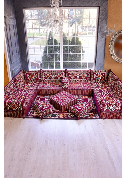 Şark Köşesi Takımı Bordo Anadolu Modeli 18 Parça (20 cm Minder Kalınlığı)