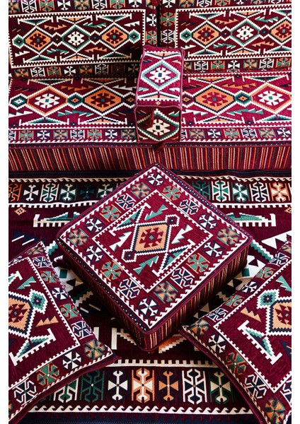 Şark Köşesi Takımı Bordo Anadolu Modeli 18 Parça (20 cm Minder Kalınlığı)