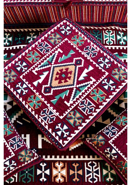 Şark Köşesi Takımı Bordo Anadolu Modeli 18 Parça (20 cm Minder Kalınlığı)