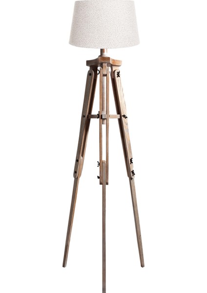 Piega Tripod Lambader Abajur Köşe Lambası Aydınlatma Ahşap Fosil Eskitme Ağaç Country Masif Doğal