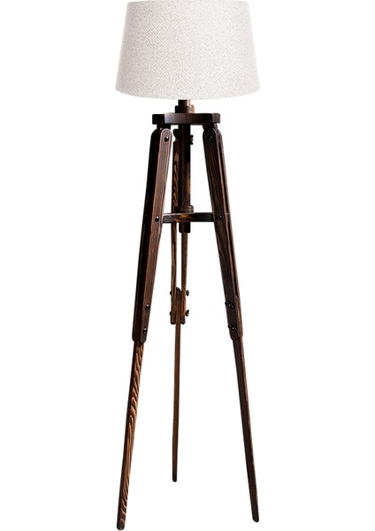 Piega Tripod Lambader Abajur Köşe Lambası Aydınlatma Ahşap Ceviz Ağaç Country Dekor Masif Doğal
