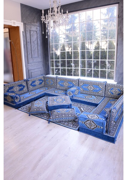 Şark Köşesi Takımı Konsepti Mavi Yahyalı Modeli Koltuk Takımı Sünger Dahil (18 Parça) fiyatları