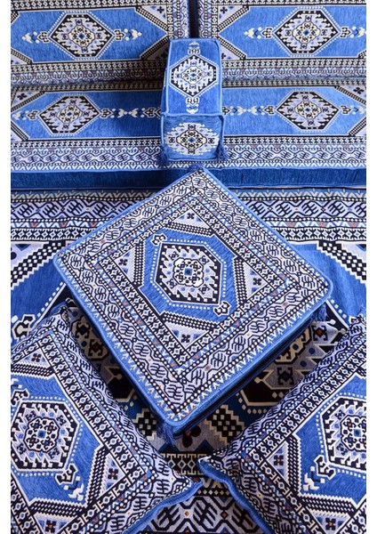 Şark Köşesi Takımı Konsepti Mavi Yahyalı Modeli Koltuk Takımı Sünger Dahil (18 Parça) fırsatları