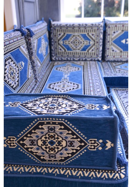 Şark Köşesi Takımı Konsepti Mavi Yahyalı Modeli Koltuk Takımı Sünger Dahil (18 Parça) indirimleri