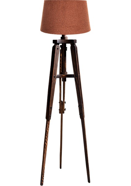 Piega Tripod Lambader Abajur Köşe Lambası Aydınlatma Ahşap Ceviz Ağaç Country Dekor Masif Doğal