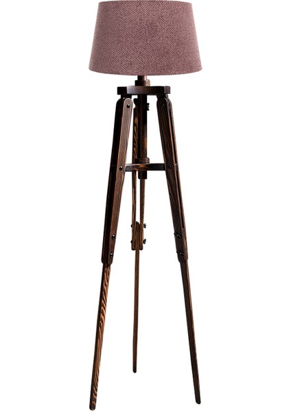 Piega Tripod Lambader Abajur Köşe Lambası Aydınlatma Ahşap Ceviz Ağaç Country Dekor Masif Doğal