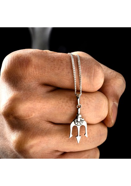Gümüş Mızrak Kolye 925 Ayar Gümüş Poseidon Mızrağı Figürlü Erkek Kolye indirimleri