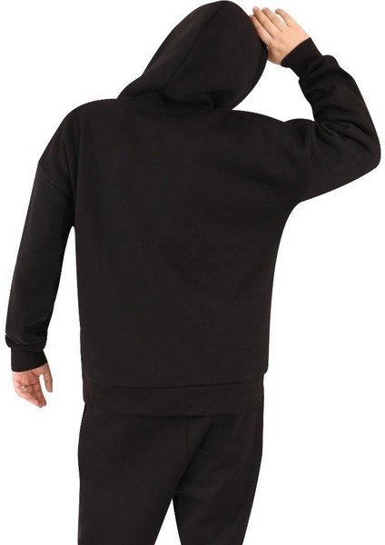 Siyah Erkek Hoodie, Kanguru Cepli, Kapüşonlu, 3 Iplik Kumaş indirimleri