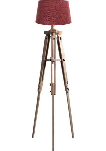 Piega Tripod Lambader Abajur Köşe Lambası Aydınlatma Ahşap Fosil Eskitme Ağaç Country Masif Doğal