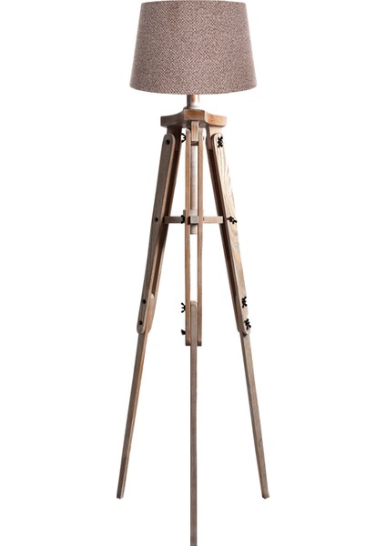 Piega Tripod Lambader Abajur Köşe Lambası Aydınlatma Ahşap Fosil Eskitme Ağaç Country Masif Doğal