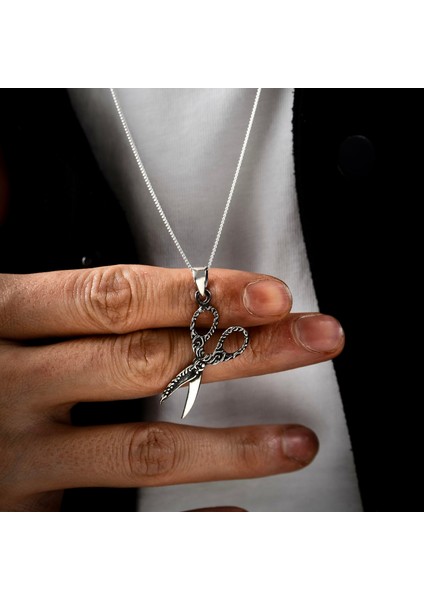 Gümüş Makas Kolye 925 Ayar Gümüş Makas Figürlü Unisex Kolye Çift Taraflı Makas Kolye fiyatları