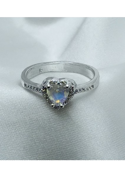 YENİ SEZON Paslanmaz Çelik Gümüş Kaplama Damla Model Beyaz Taş'lı Yüzük