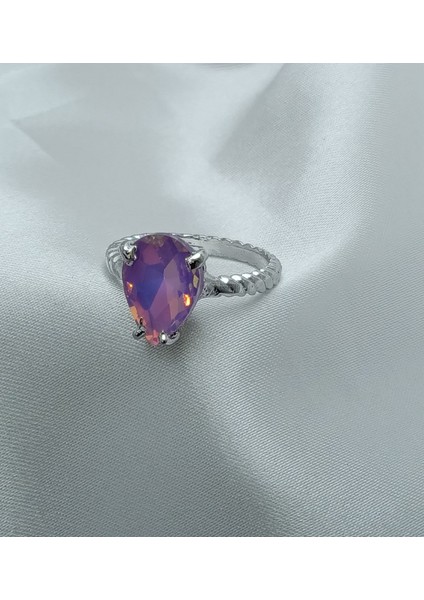 YENİ SEZON Paslanmaz Çelik Gümüş Kaplama Damla Model Mor Taş'lı Yüzük