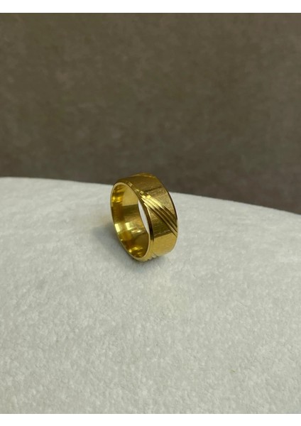 YENİ SEZON Vip Seri Paslanmaz Çelik Altın Kaplama Kalem Çizgili Alyans Yüzük