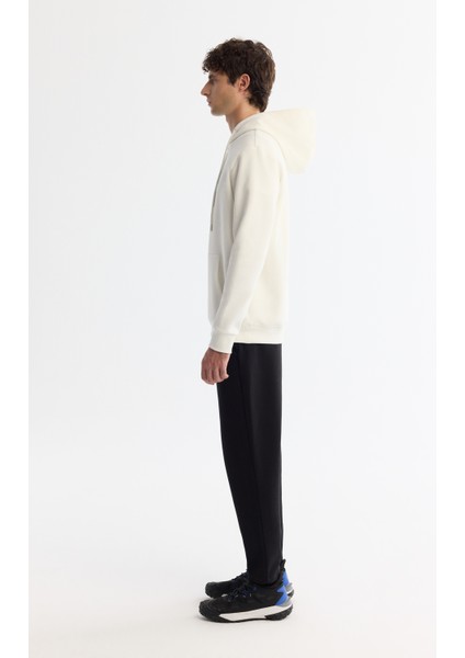 Erkek Ekru Kapüşonlu Pamuklu Baskılı Elastan Sweatshirt A42y1324