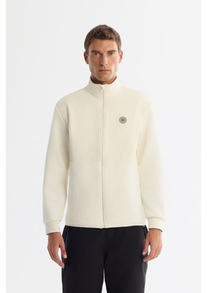 Erkek Ekru Soğuğa Dayanıklı Dik Yaka Fermuarlı Polar Sweatshirt A42y1311