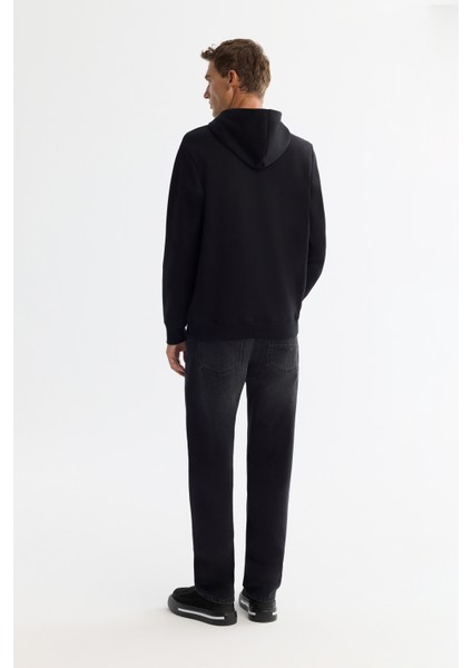 Erkek Siyah Kapüşonlu Pamuklu Baskılı Elastan Regular Fit Sweatshirt A42Y1321
