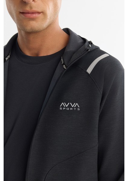 Erkek Siyah Kapüşonlu Fermuarlı Elastan Sweatshirt A42Y1353