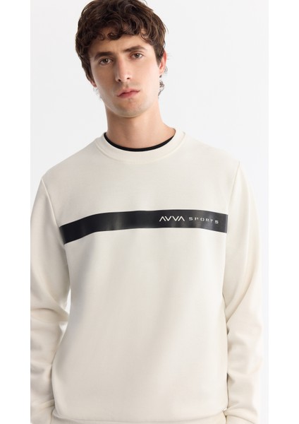 Erkek Ekru Bisiklet Yaka Pamuklu Baskılı Elastan Regular Fit Sweatshirt A42Y1260 fiyatları