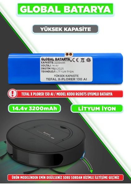 Tefal X-Plorer 130 Aı Uyumlu Akıllı Robot Süpürge Bataryası 14.4V 3200MAH Pil (Yüksek Kapasite)