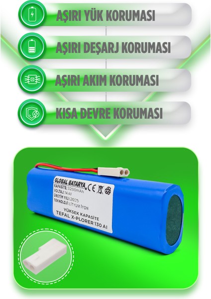 Tefal X-Plorer 130 Aı Uyumlu Akıllı Robot Süpürge Bataryası 14.4V 3200MAH Pil (Yüksek Kapasite)