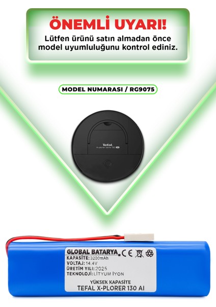 Tefal X-Plorer 130 Aı Uyumlu Akıllı Robot Süpürge Bataryası 14.4V 3200MAH Pil (Yüksek Kapasite)